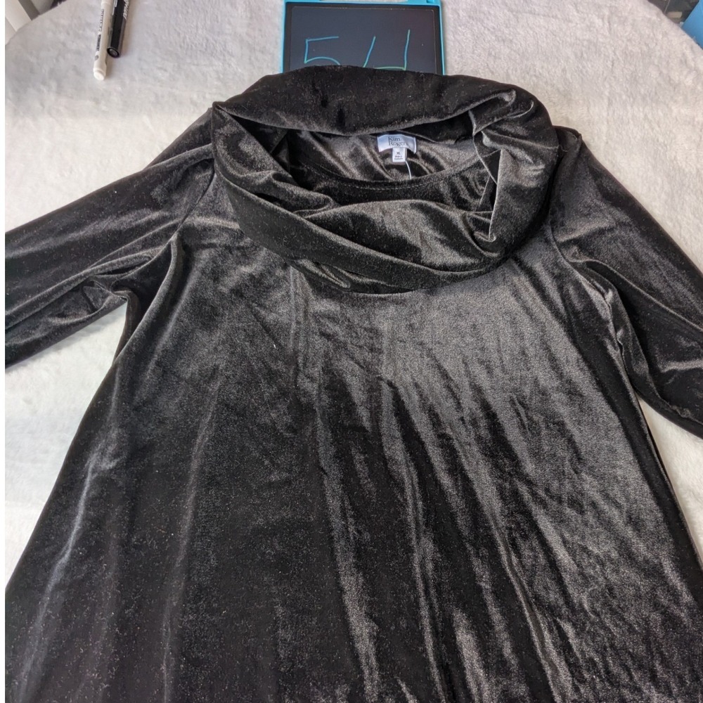Kim Rogers Velvet Top Women XL Black Cowl Neck Long Sleeve Plush Holiday